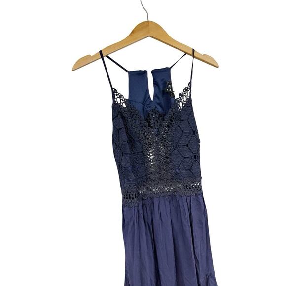 Soieblu Navy Blue Open Back Crochet Cut Out Maxi Dress Beach Womens Large - Picture 2 of 10